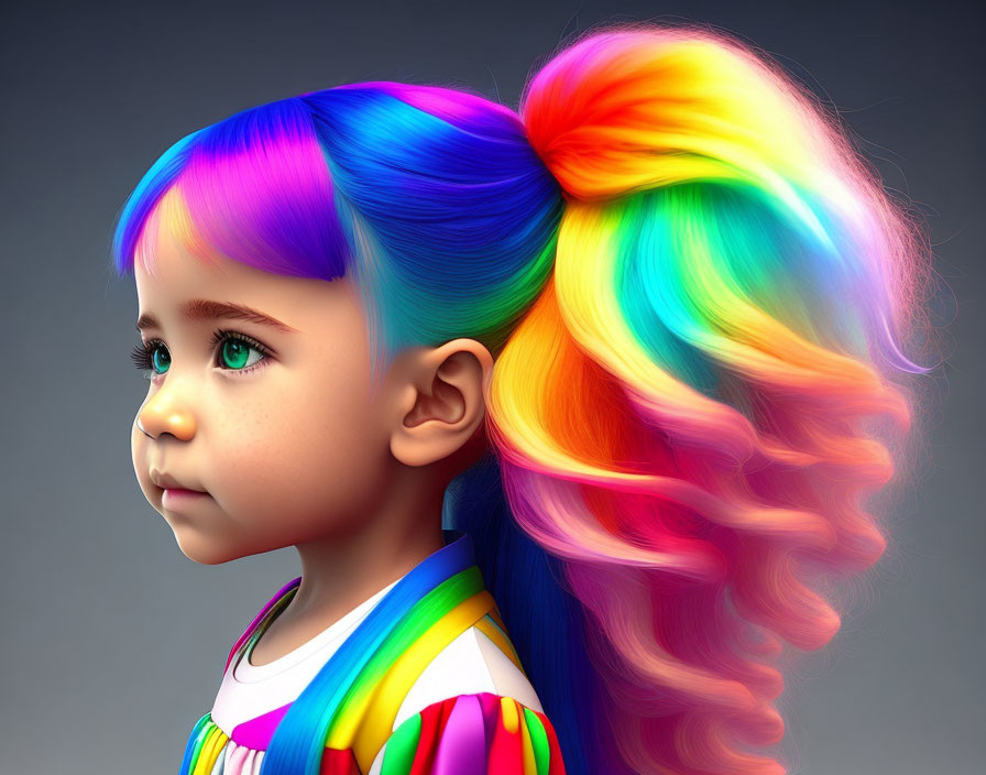Colorful Child Portrait with Rainbow Hair and Striped Top