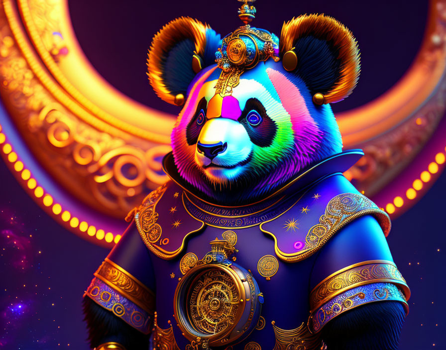 Stylized Panda in Royal Armor with Celestial Motifs