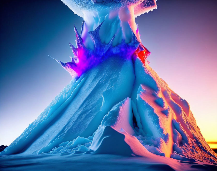 Majestic ice formation in blue and purple hues