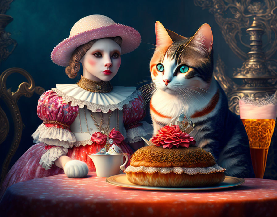 Wonderland cat and Alice