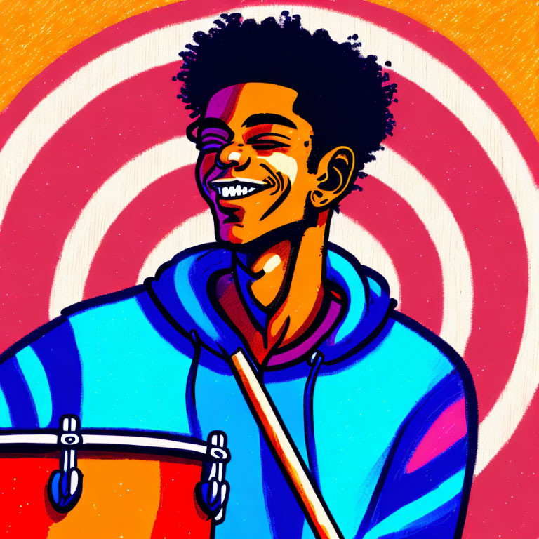 Colorful Illustration of Smiling Drummer with Afro