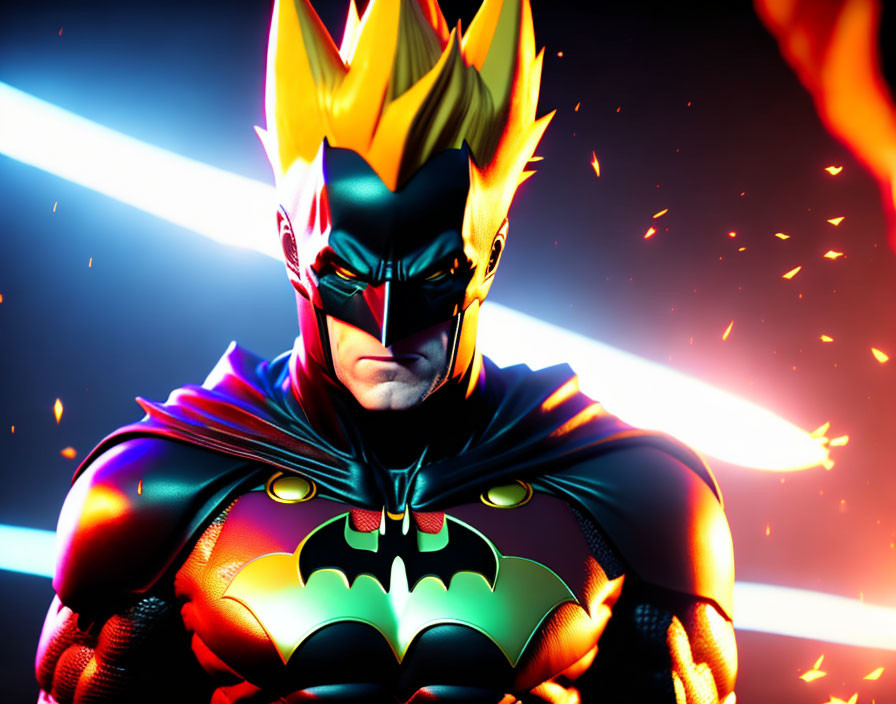 Superhero in Bat Costume with Spiked Cowl and Glowing Eyes