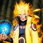 Spiky Blonde-Haired Animated Character in Ninja Attire with Energy Ball