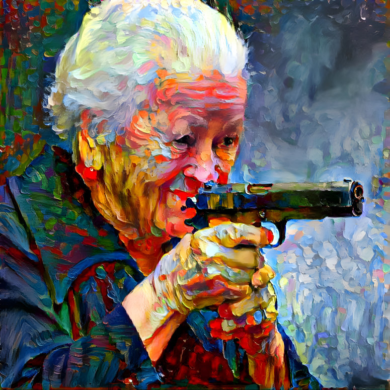 Grandma with Gun painting