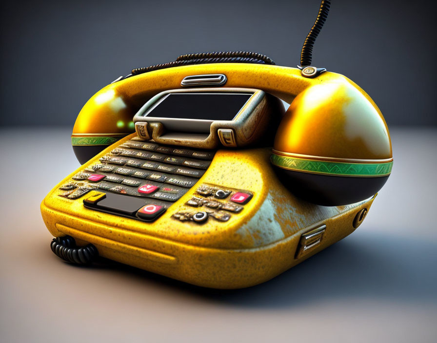 3D-rendered image of stylized yellow push-button telephone