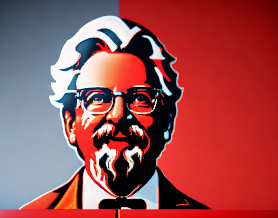 Man with Glasses and Beard on Red Gray Background
