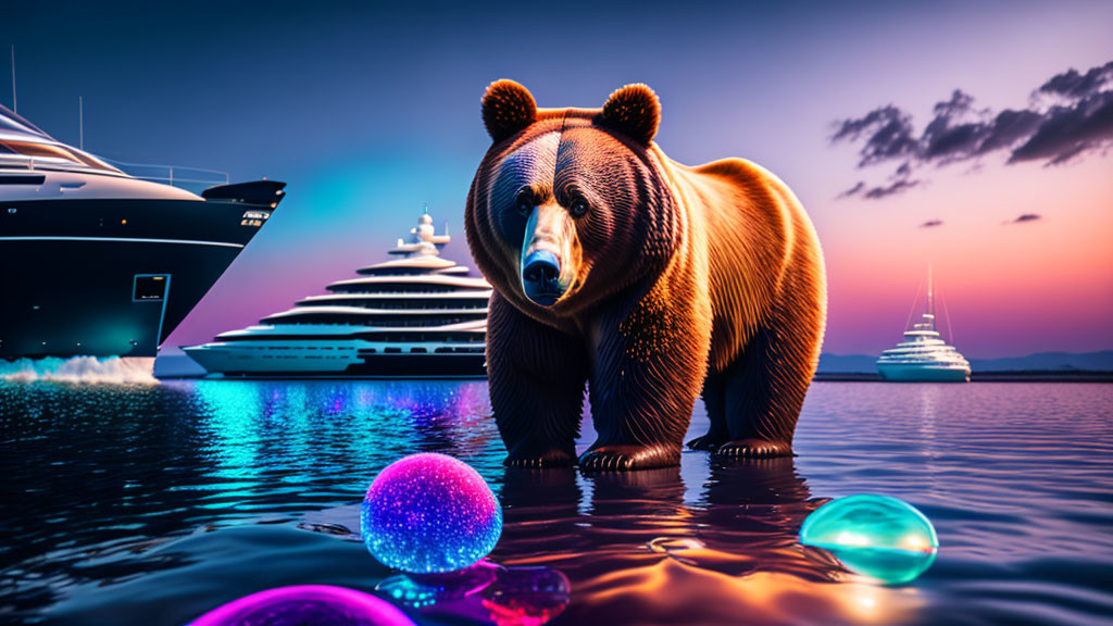 Bear in front of Yachts in Monaco