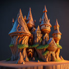 Colorful 3D-rendered fantasy treehouse on dark background