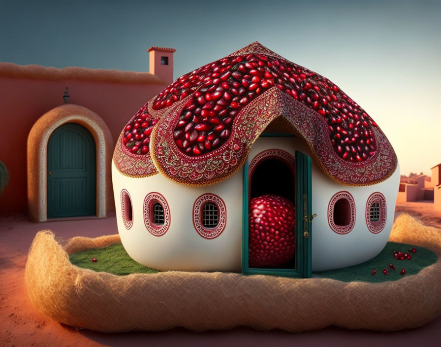 Unique Pomegranate-Inspired House at Dusk