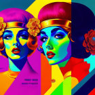 Colorful Stylized Portraits of Woman with Bold Makeup and Floral Headdress
