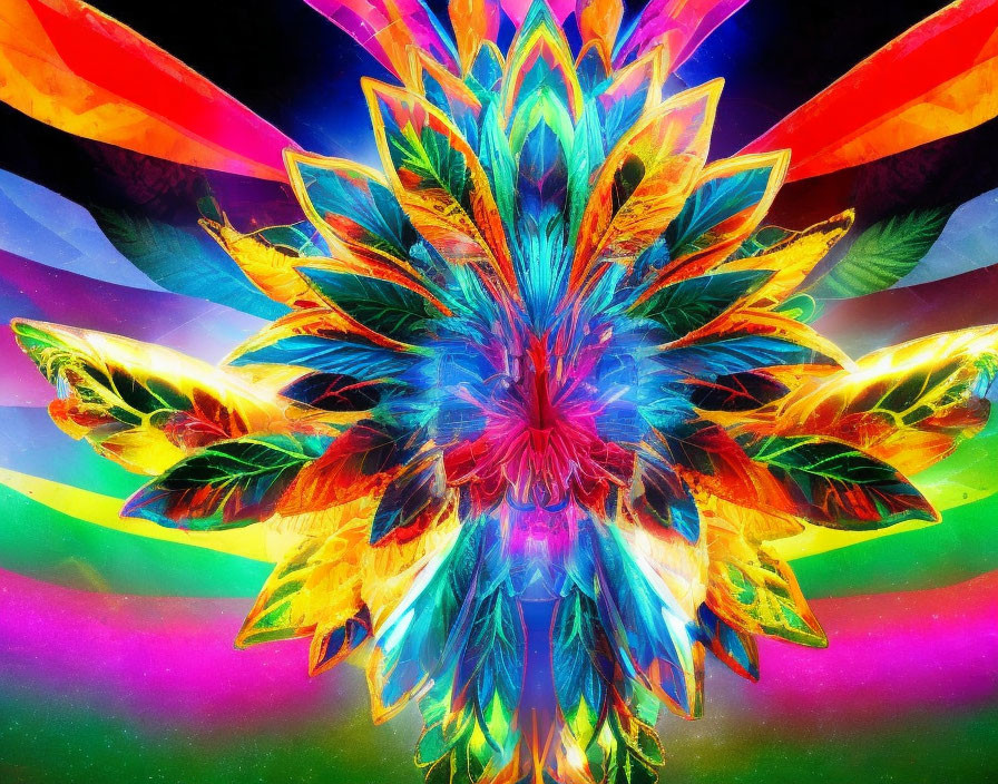 Symmetrical Multicolored Floral Mandala Art with Glowing Effects