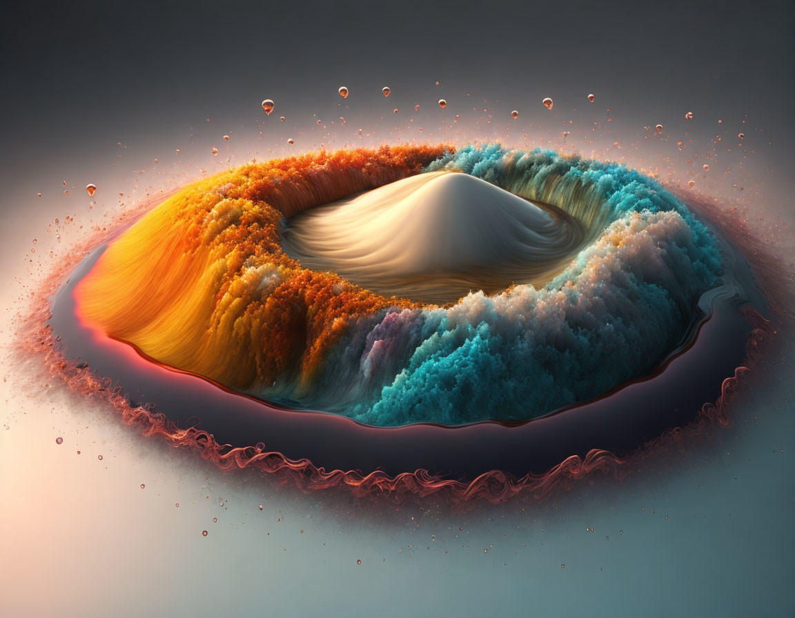 Colorful 3D rendering of surreal crater landscape