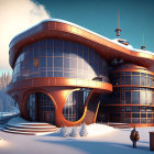 Curved Architecture Building in Snowy Landscape