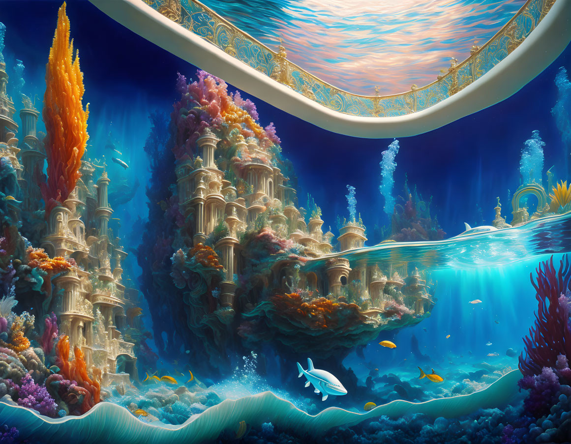 Colorful Coral Structures in Fantasy Underwater City