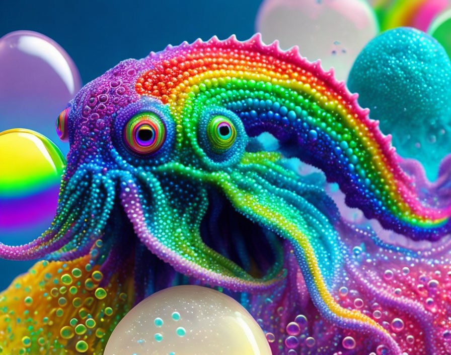 Vibrant surreal octopus illustration with colorful textures.