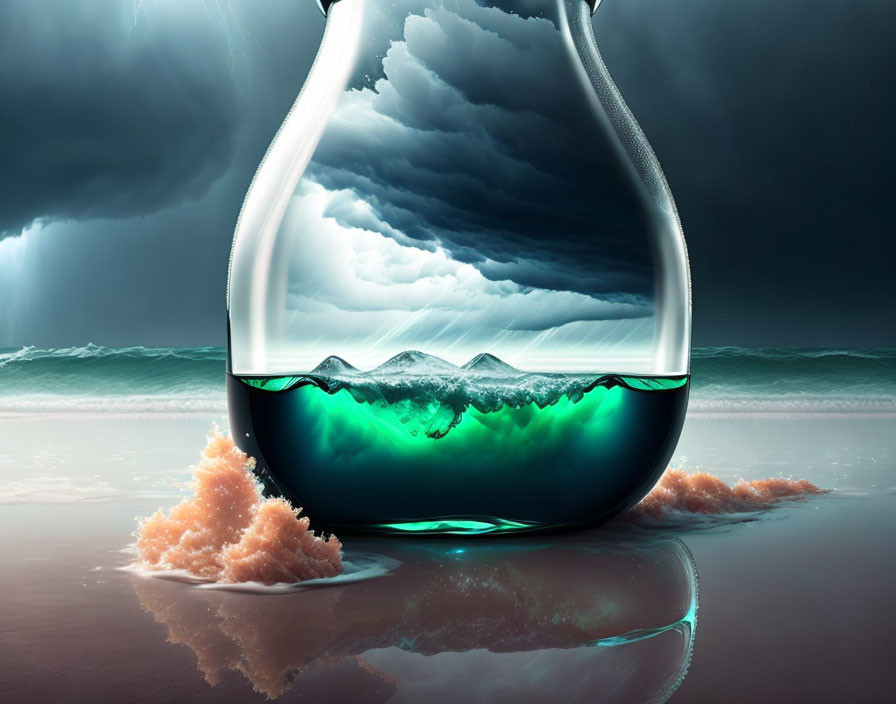 Transparent Vase with Ocean Scene and Stormy Sky