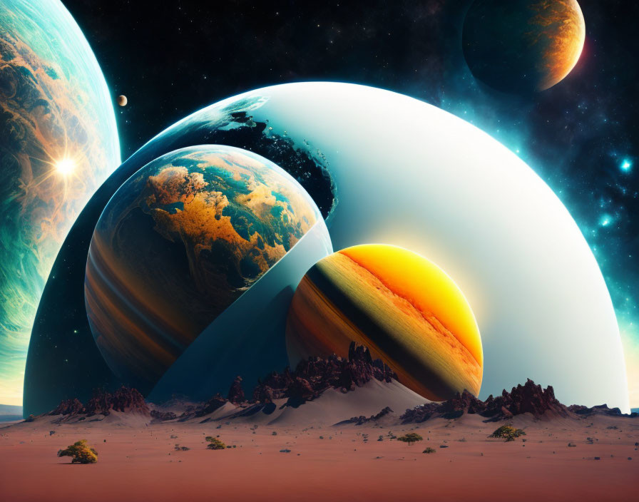 Vibrant planets in fantastical space scene