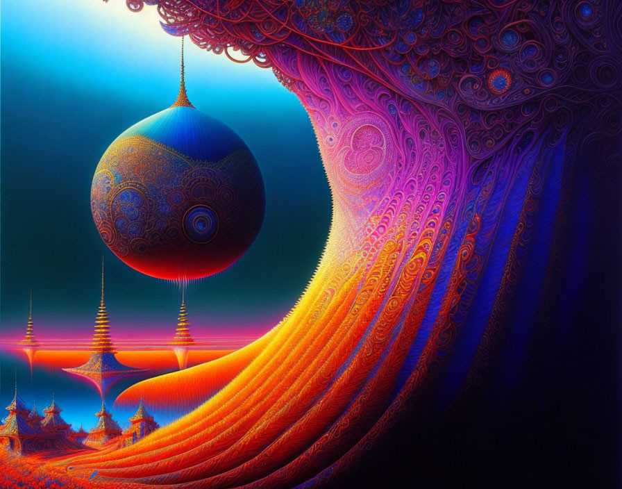 Colorful Fractal Art: Vibrant Patterns, Orbs, and Spire-like Structures