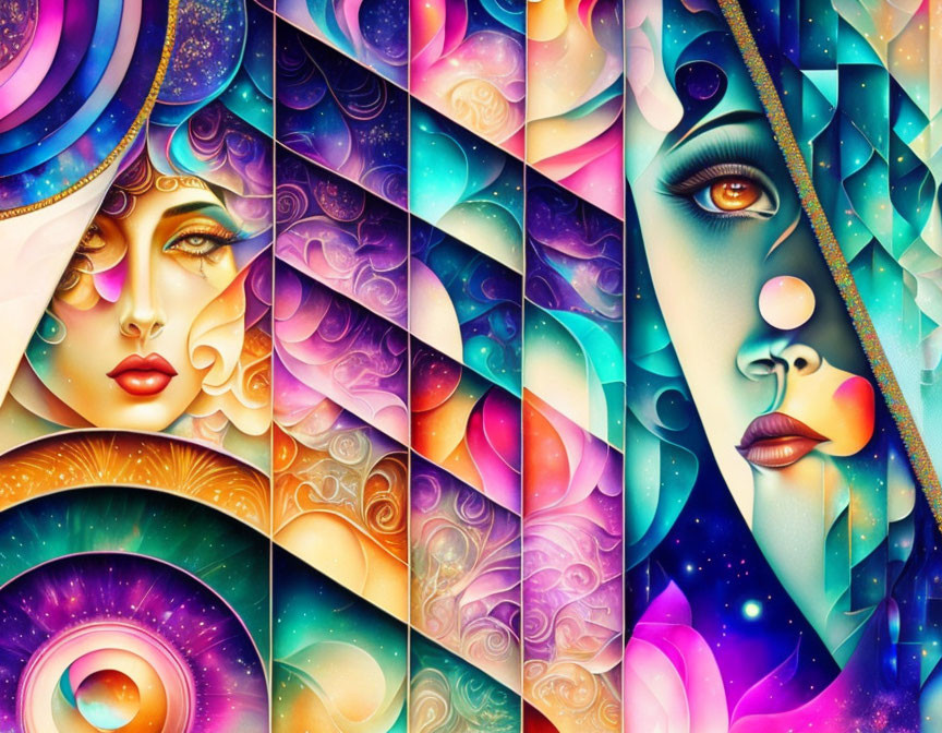 Colorful Abstract Art: Stylized Female Face in Geometric Pattern