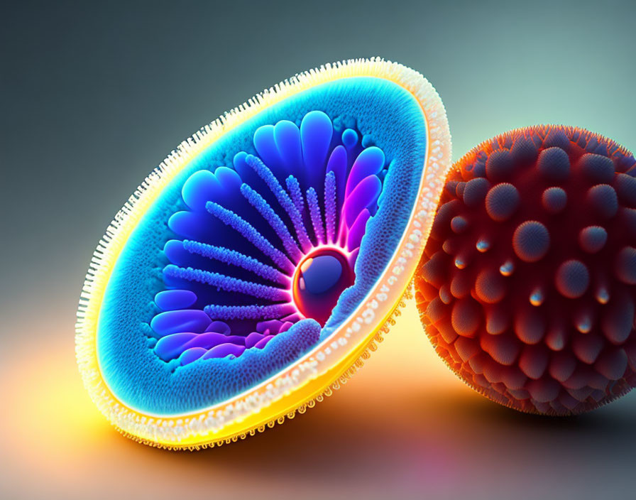 Detailed 3D Cell Illustration Next to Virus Particle