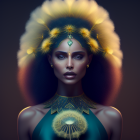 Woman with Elaborate Headdress and Celestial Theme