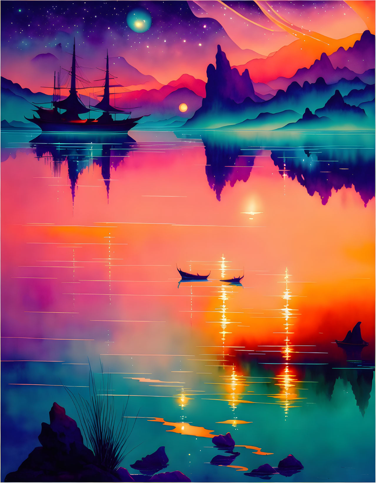 Serene Landscape with a ship