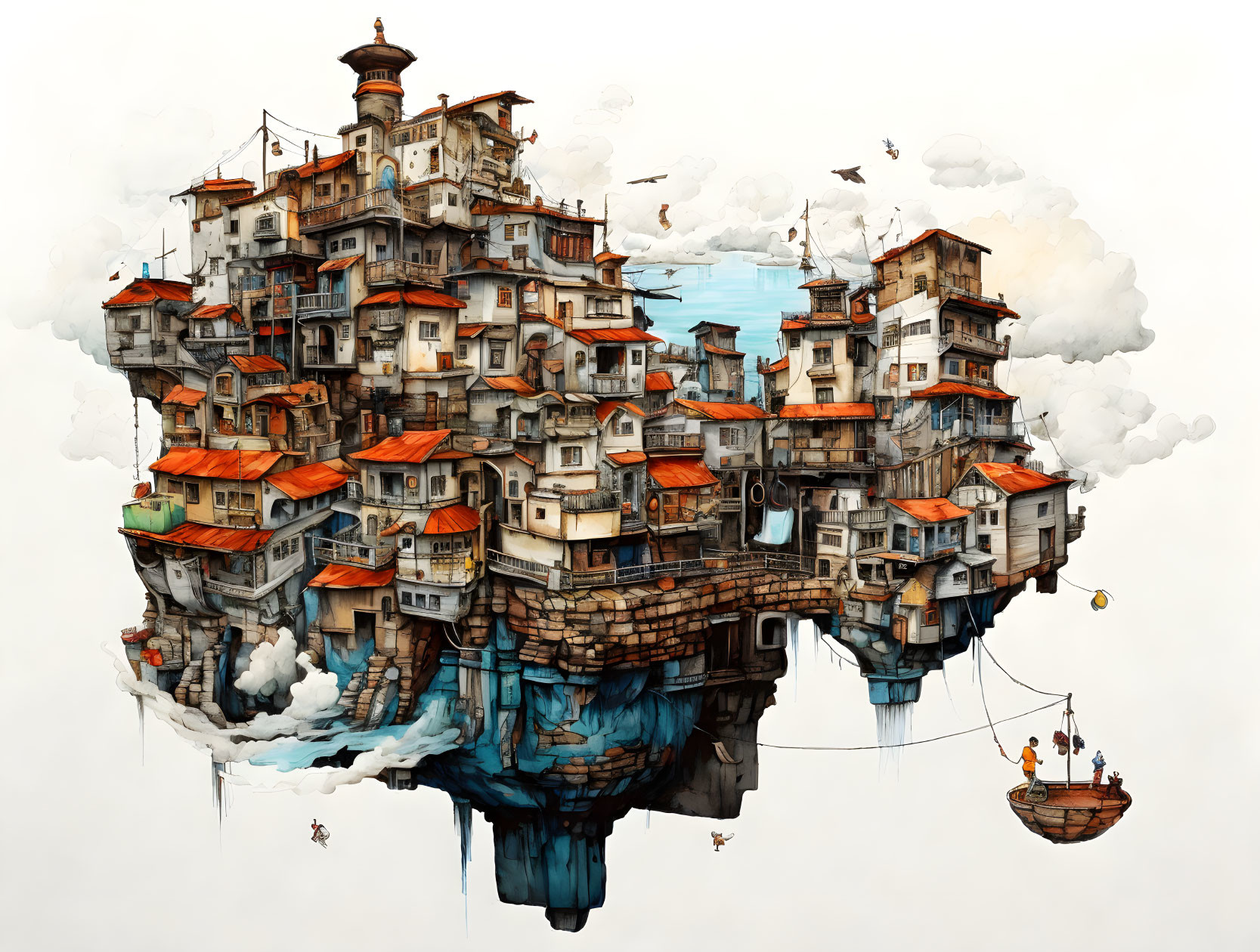 A floating town in the vast ocean of the sky