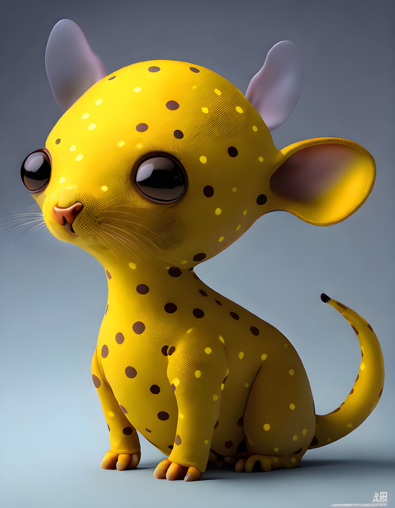 Yellow Polka-Dotted Fantastical Feline Creature Illustration