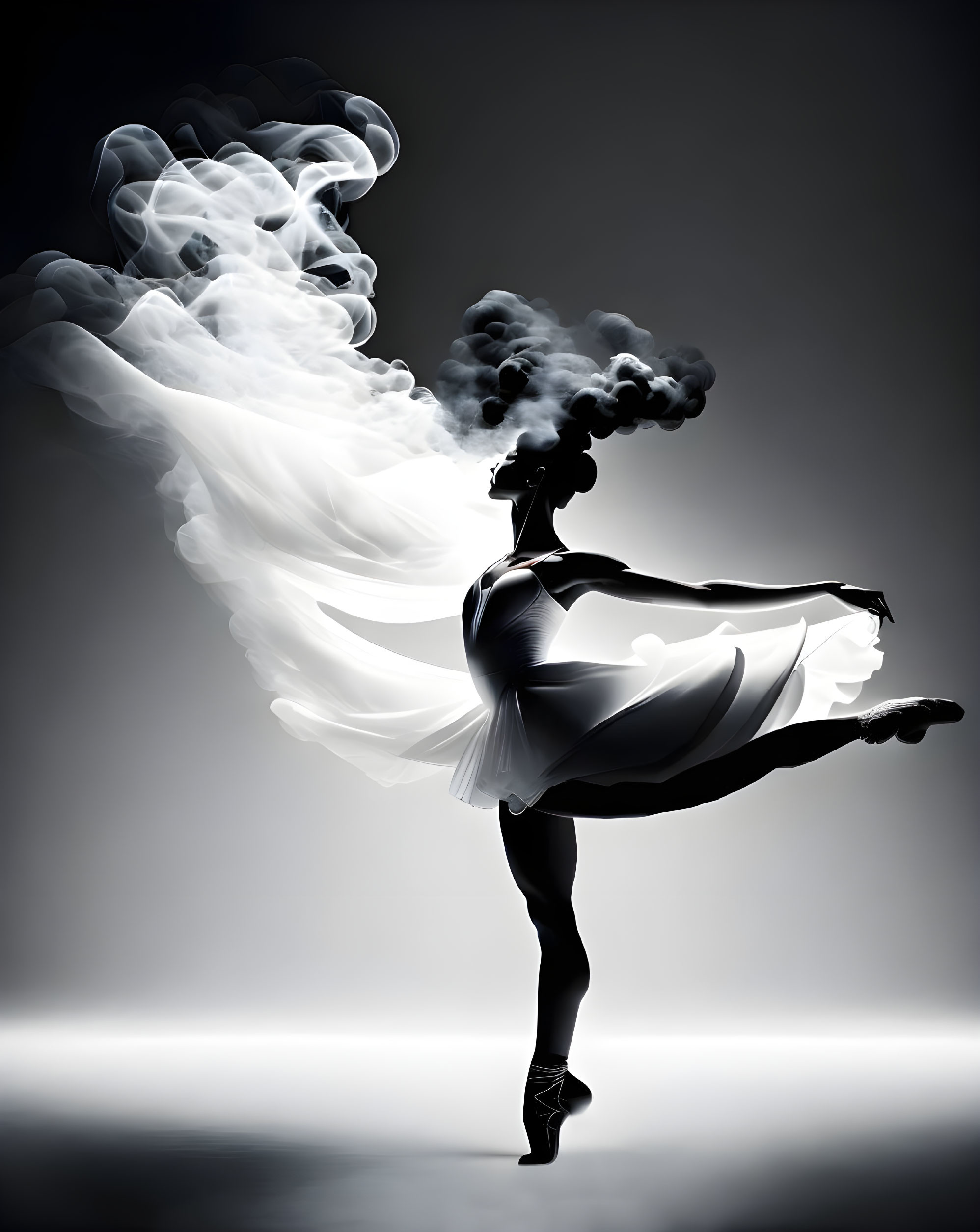 Black and White portrait of a dancer in smoke