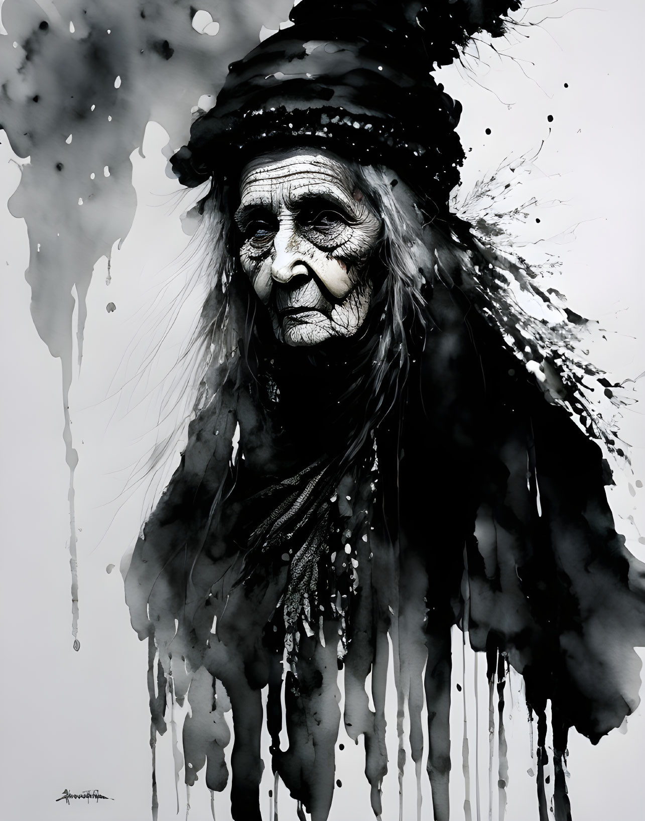 Old witch in watercolor 