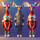 Three stylized anthropomorphic creatures in vibrant spacesuits on gradient background