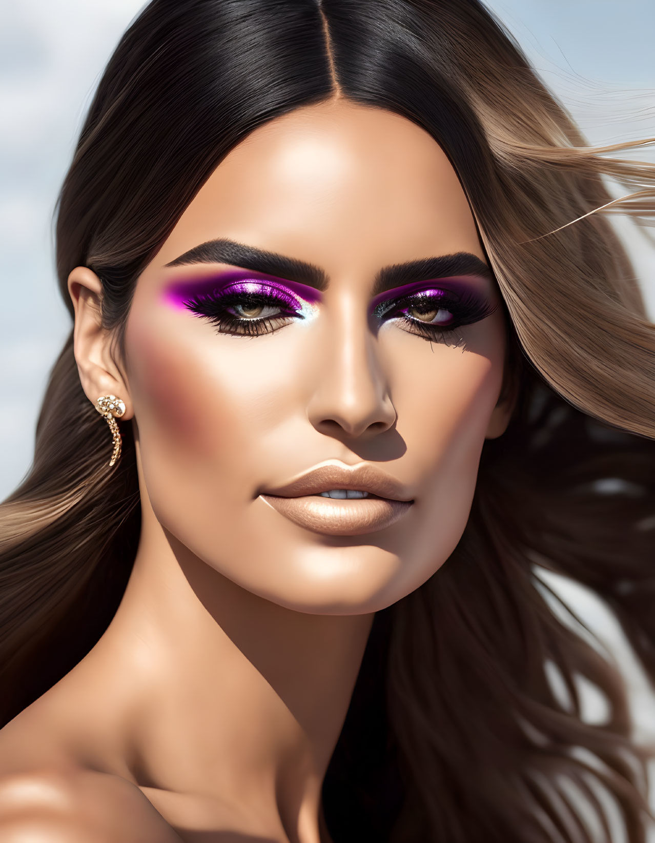Detailed Purple Eyeshadow on Woman's Portrait