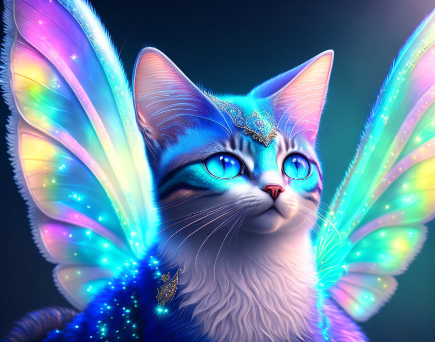 Fantastical Cat with Butterfly Wings and Tiara in Digital Art