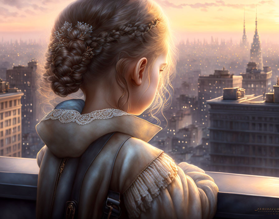 Young girl looking over the city