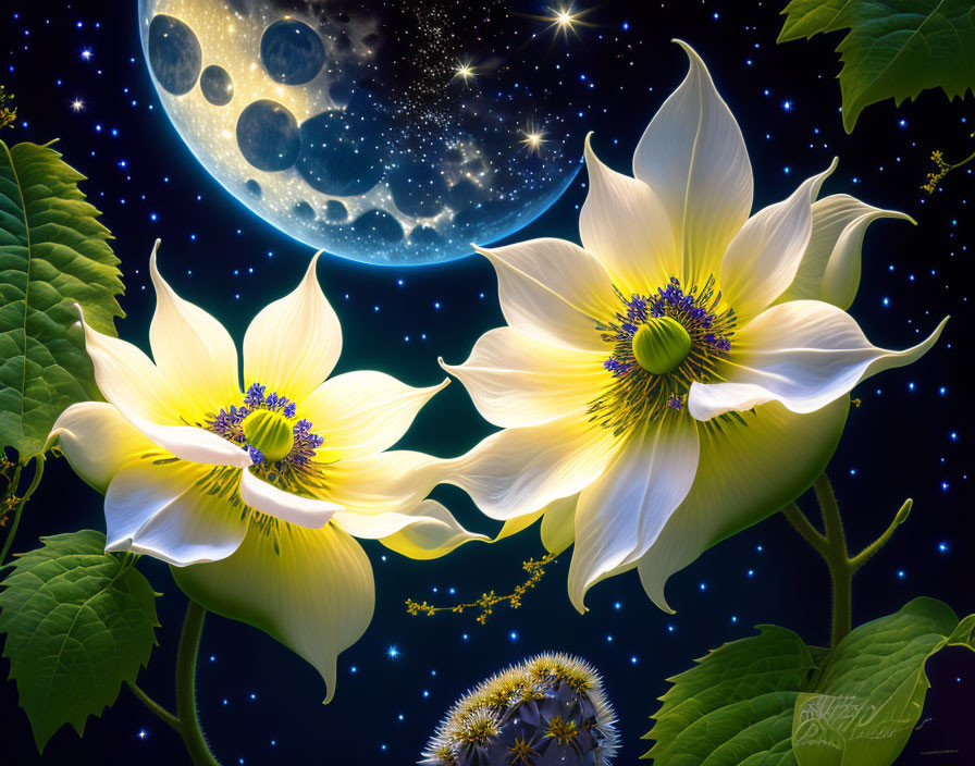  Moonflowers bathing in the light from a full moon