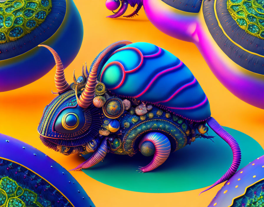 Insectoid aliens riding an alien snail