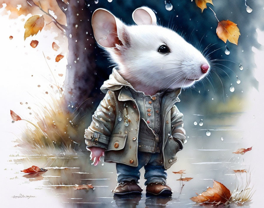 Mouse in jeans clothes