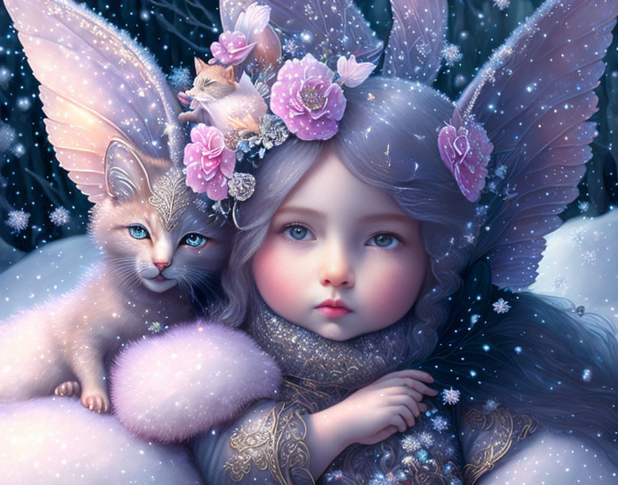 Fantasy fairy and her baby kitty