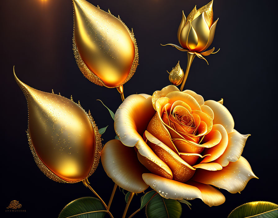 Golden rose with white leaves