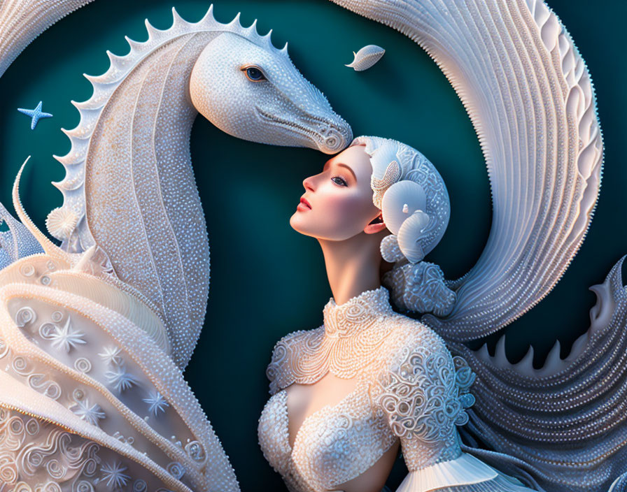 A beautiful mermaid with the sea horses