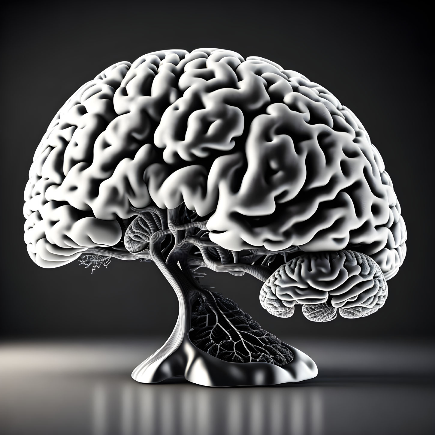 Detailed 3D Rendering of Human Brain on Dark Background