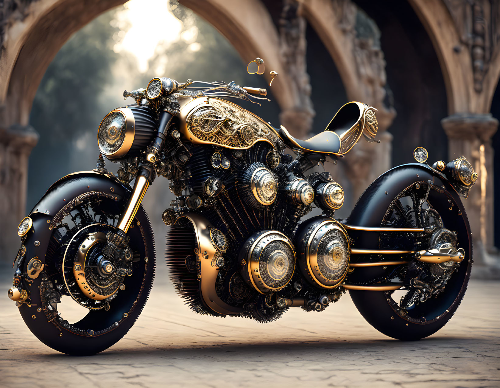 biomechanical steampunk motorcycle