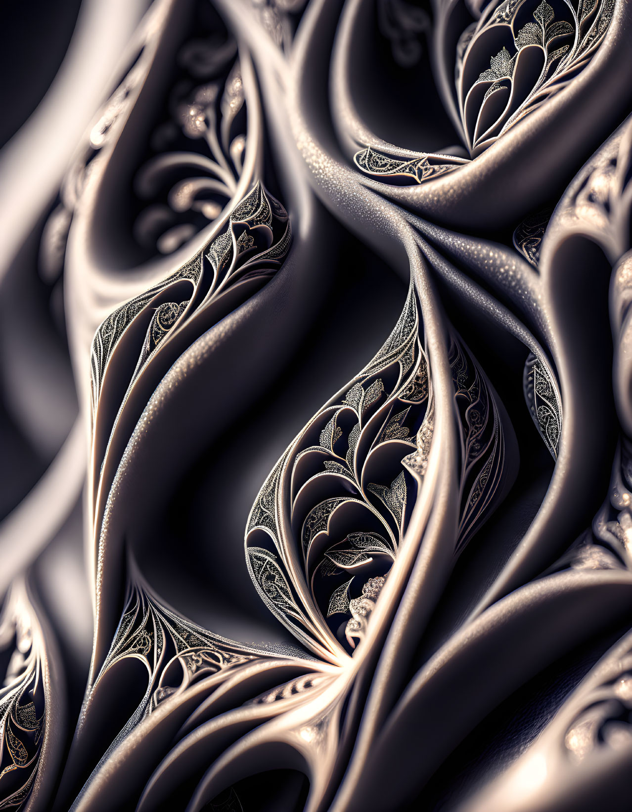 Detailed Monochromatic Fractal Design with 3D Patterns