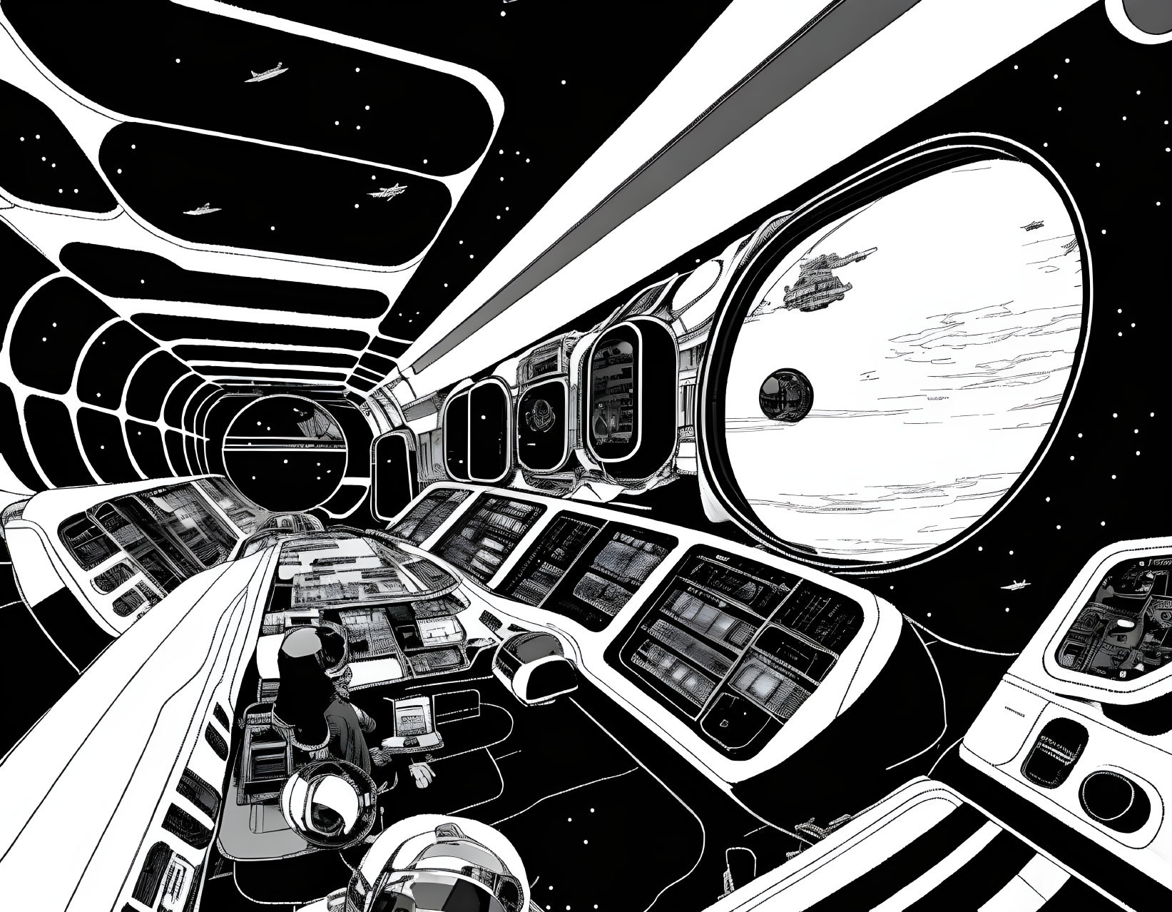 Black and white manga spaceship
