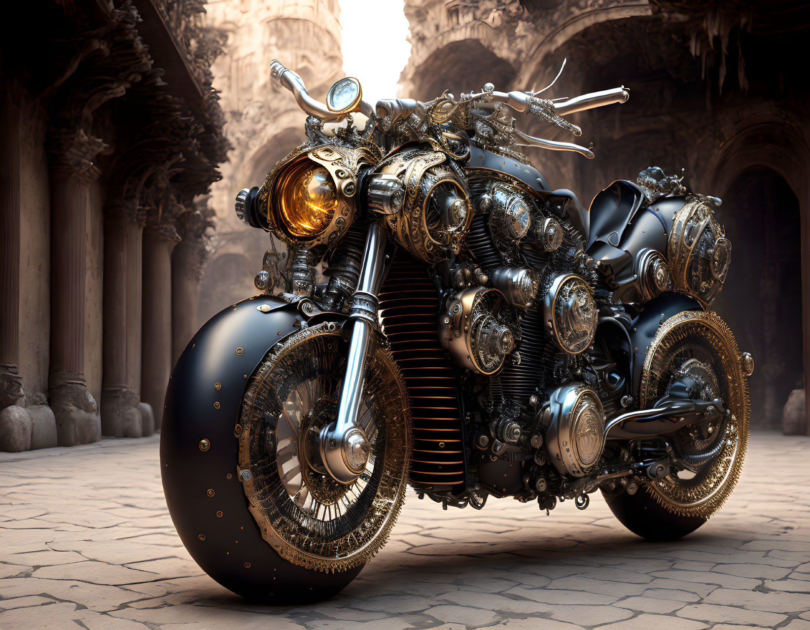 biomechanical steampunk motorcycle