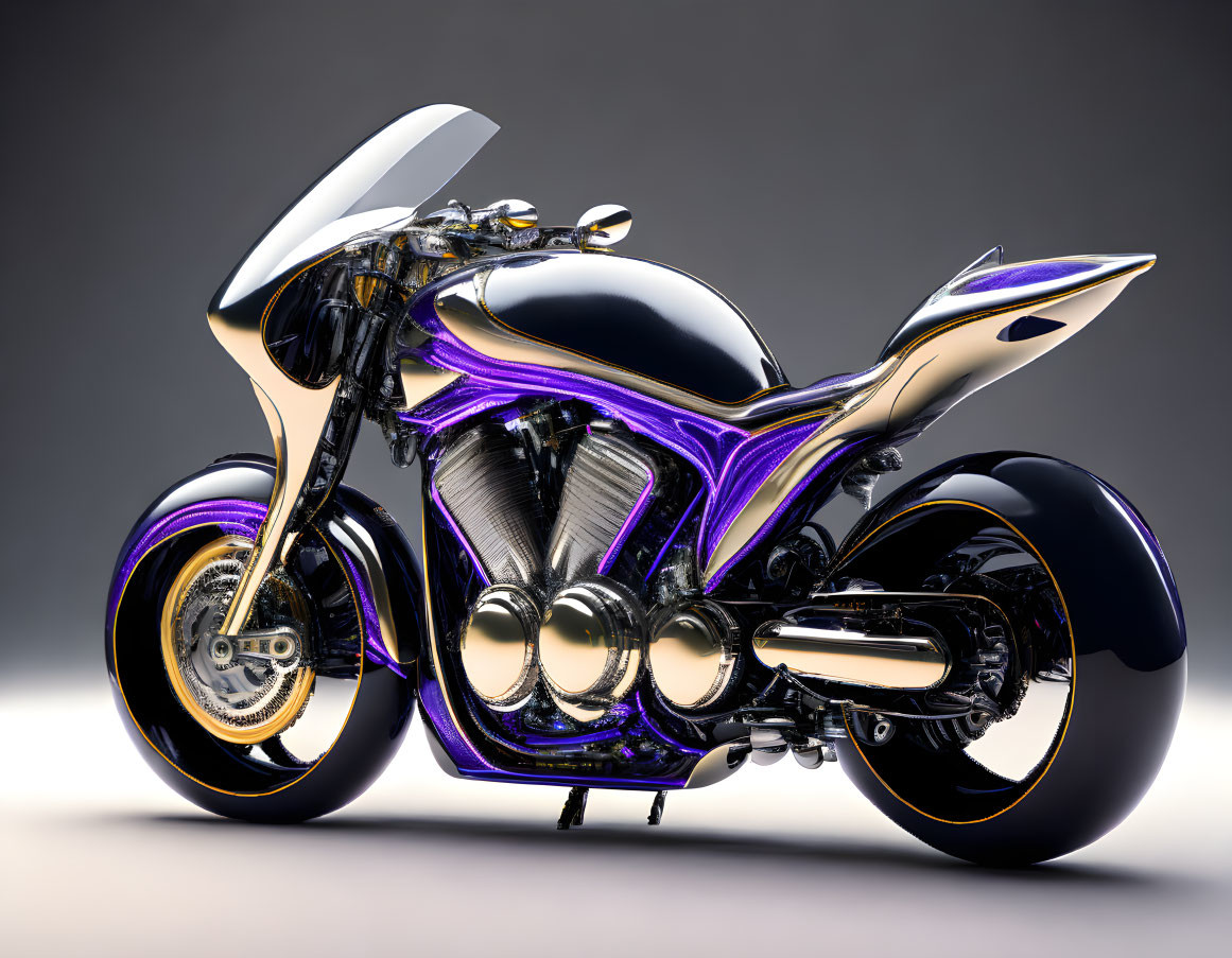 Futuristic Motorcycle with Purple and Silver Finish