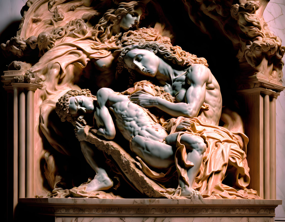 Marble Pieta Sculpture: Mary cradling Jesus post-crucifixion, showcasing intricate