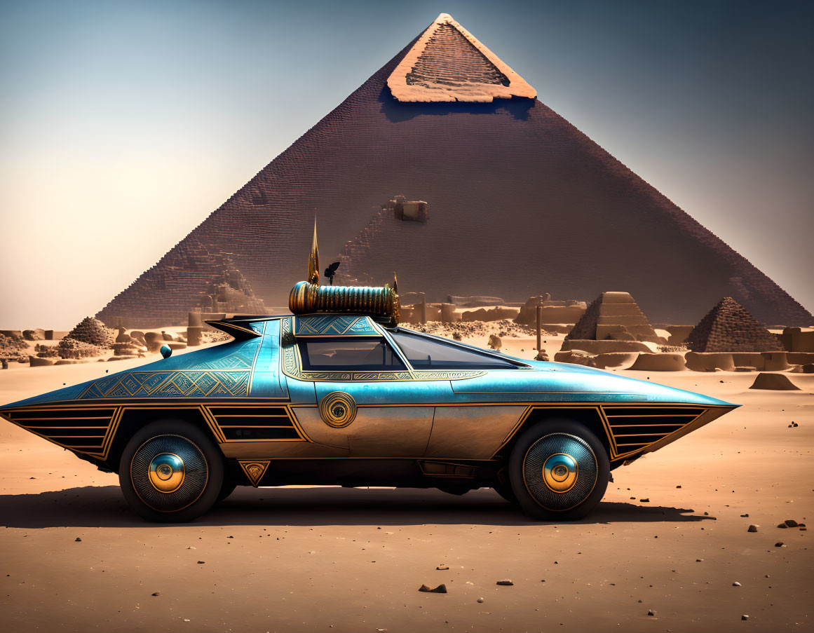  Ancient Egyptian Supercar parked outside Great Py