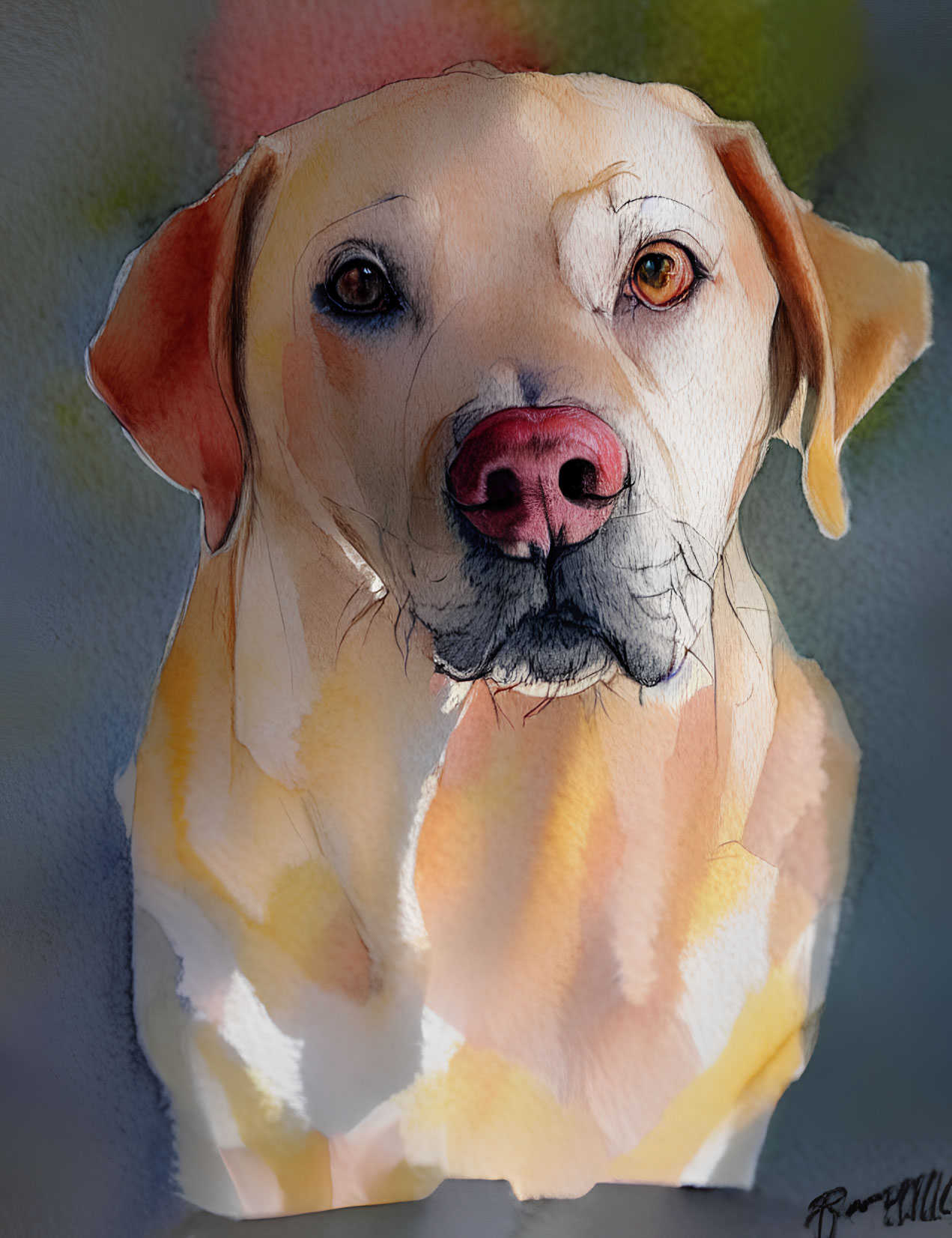 Yellow Labrador Retriever in Soft Watercolor Style