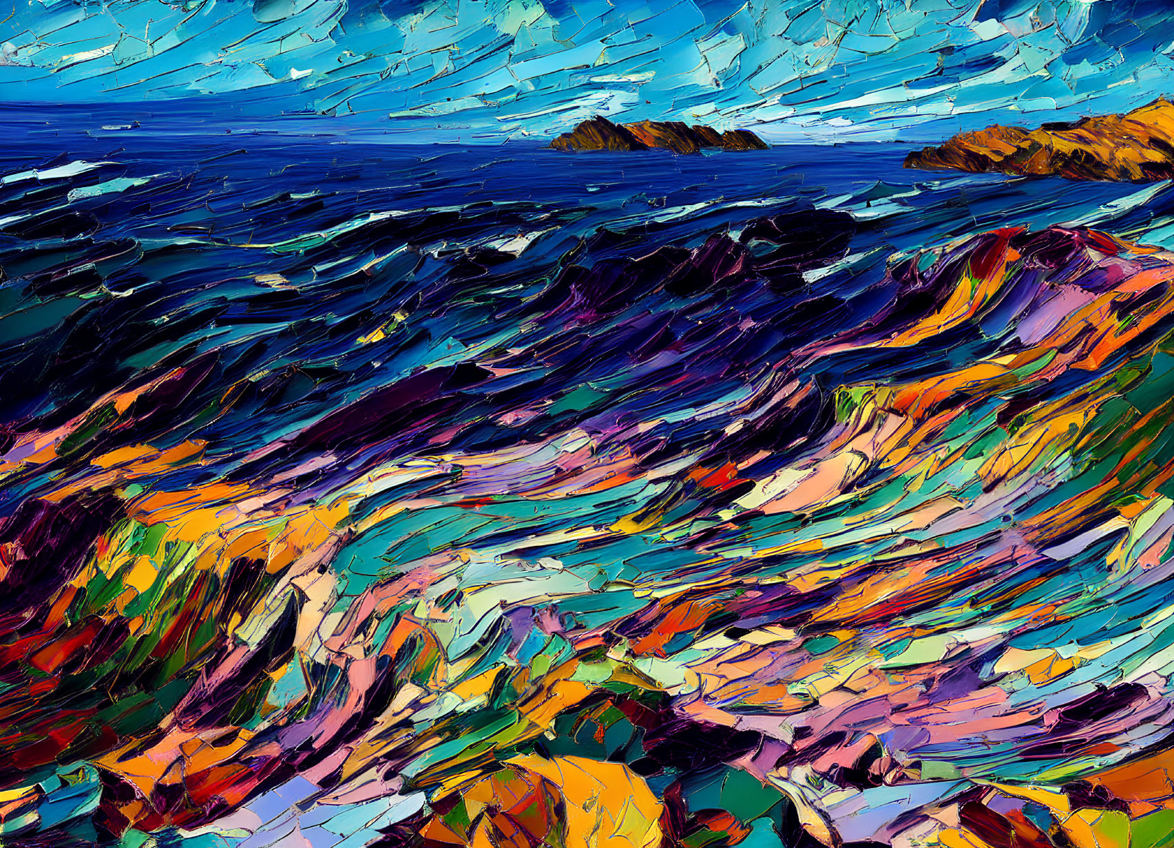Colorful Abstract Painting of Dynamic Seascape